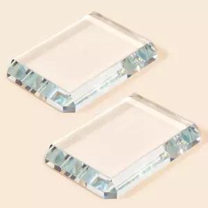 Seajan 2Pcs 유리 종이 무게 사무실 투명 타일 장식 블록 가정 공예 프로젝트 도서 일일 선물 직각형