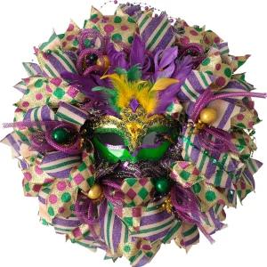 실내/외 파티를 위한 에골롯 16인치 마디 그라 화환 보라색 녹색 금색 베네치아 마스크