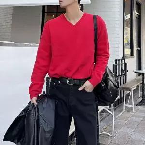 [하프클럽/셀러허브_여성트랜드패션]남자 봄 브이넥 부드러운 모달 니트