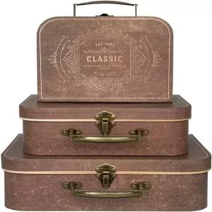 뚜껑이 있는 빈티지 장식 보관함 3종 세트 유품 및 포토 박스 갈색 여행 가방 기념품 케이스