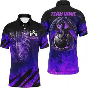 남녀 맞춤 드래곤 플레임 볼링 셔츠 블랙 및 퍼플 파이어 팀 의류 맞춤형 퍼포먼스 N8499