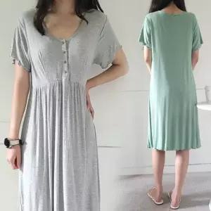 [캡내장] 시원한 소재 단추 똑딱이 수유 원피스 반팔 수유복 잠옷 임부복 Ta963