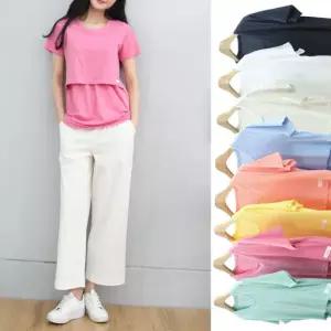 심플한 면 100% 수유 반팔 티셔츠 여름 수유복