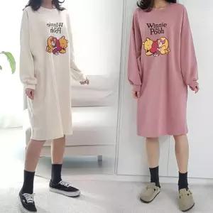 [디즈니] 푸우 면 수유 원피스 긴팔 외출 수유복 잠옷 봄 가을 겨울
