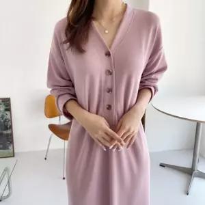 믹스 브이넥 단추 수유 원피스 긴팔 니트지 외출 수유복 봄 가을