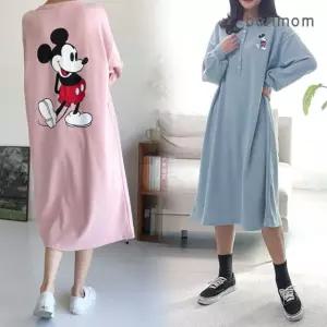 디즈니 미키 버튼 귀여운 단추 수유복 외출 수유 원피스 임부복