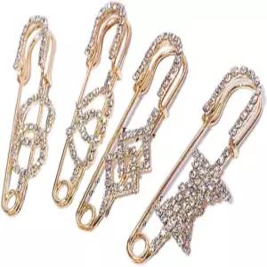 4개 라인스톤 안전 핀 브로치 세트 가짜 크리스탈 주얼리 스웨터 숄 클립 여성용 패션 스카프 걸쇠