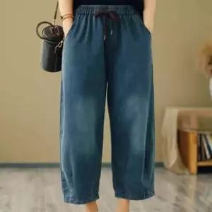 [온마이웨이] 여성 빅사이즈 청바지 밴딩 롤업 고무줄 데님 팬츠