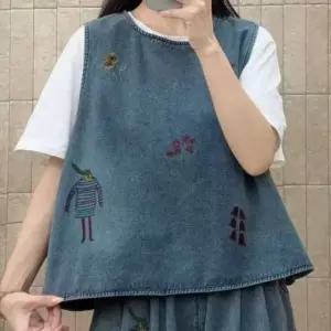 [애슬릿] 여성 청 조끼 데님 베스트 라운드 빅사이즈 봄 여름