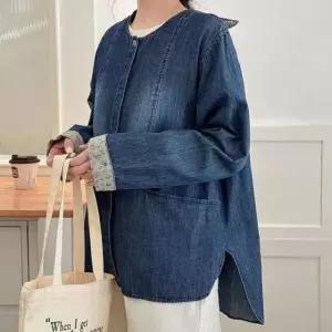[애슬릿] 데님 셔츠 자켓 여성 라운드 빅사이즈 남방 오버핏