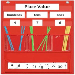 유치원 홈스쿨링 교실용 AUVCAS 카운팅 캐디 및 플레이스 가치 포켓 차트 빨대 210개 숫자 카드 30개 포함