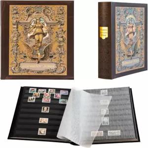 헤리티지 디자인의 60페이지 분량의 블랙 페이지 스톡북이 있는 프로필라 스탬프 컬렉터의 앨범