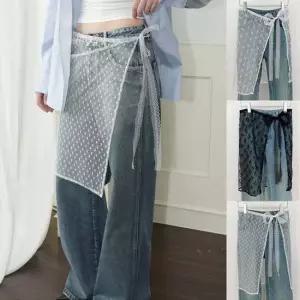 여성 레이어드 치마 레이스 시스루 랩 스커트