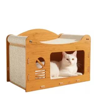 아우얼스룸 나무 고양이 스크래처 하우스 침대 고양이집