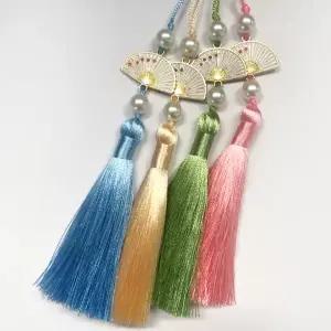 부채 노리개 고급 퓨전 진주 전통 노리개 실크 복주머니 인테리어 악세사리 열쇠고리 팬던트 북마크 핸드폰
