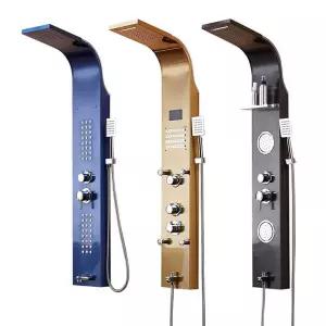 벽 샤워 스크린 기둥 폭포 마사지 부착형 브러시드 화이트 바디 4기능 스틸