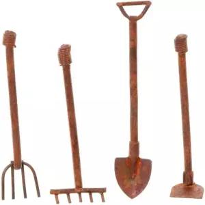 4개 /세트 1 12 미니 러스티 삽 호미와 피치포크 요정 정원 미니어처 인형의 집 도구 액세서리 가구 장식