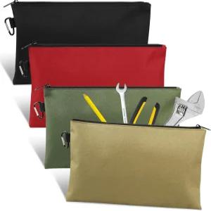 4팩 공구 가방 프리미엄 파우치 지퍼백 지퍼가 달린 12인치 공구용 카라비너가 있는 다용도 보관 문구류