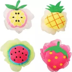 Rocutus 4pcs 목욕 샤워 스펀지 푸프 루프 메쉬 브러시 볼 여행용 후크가 달린 귀여운 꽃 혼합 1