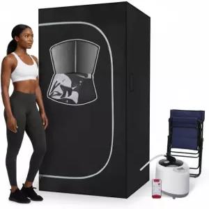 홈케어 휴대용 홈 사우나 박스 2.6리터 1200W 스티머 9온도 90분 타이머가 장착된 접이식 스팀룸 휴식을