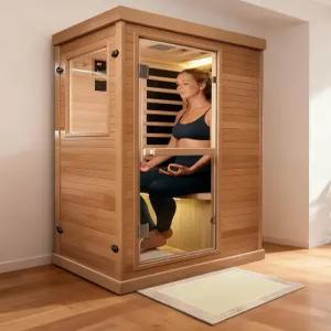 PAETA 적외선 사우나 1인용 실내 건식 5개의 탄소 히터 빠르고 고르게 가열되는 저EMF 가정용 사우나목재를