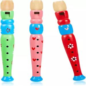 Yeshone 3피스 작은 나무 녹음기 플루트 다채로운 피콜로 음악 교육 사운드 학습 악기 랜덤 컬러 3개