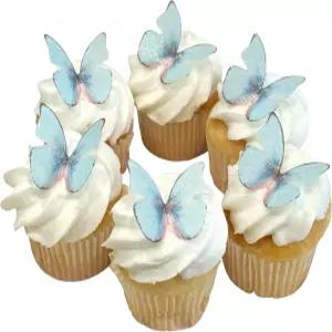 식용 글리터 키트가 있는 나비 - 케이크용 웨이퍼 페이퍼 케이크 장식 컵케이크 토핑 (드림 블루)