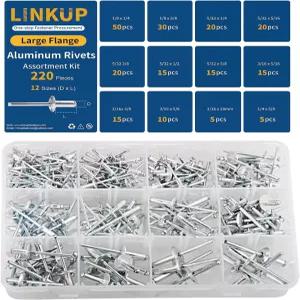 220PCS 대형 플랜지 리벳 팝 모음 키트 슬리버 알루미늄 포함 1/8 5/32 3/16 1/4 블라인드 세트