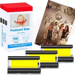 SELPHY CP1300 CP1500 CP1200 무선 컴팩트 포토 프린터에 호환되는 KP108IN 컬러 잉크 및 종이 세트6인치