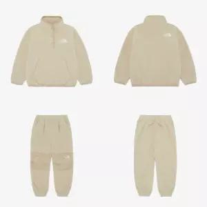 [매장판] 노스페이스 키즈 반집업 맨투맨 바지 세트 코디 파인콘 플리스 셋업 라이트 베이지 NT7T