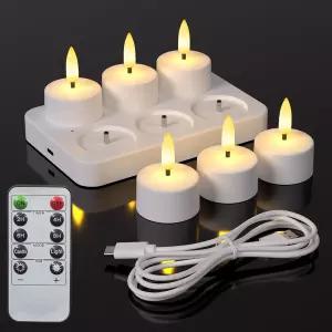충전소가 있는 스테리스키 불 없는 티 라이트 양초 결혼식 크리스마스 할로윈 기념일 홈 데코 6팩의 리모컨