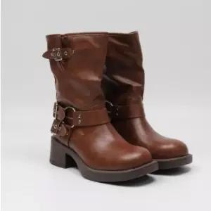 여성 트렌디 버클 중간 워커 부츠