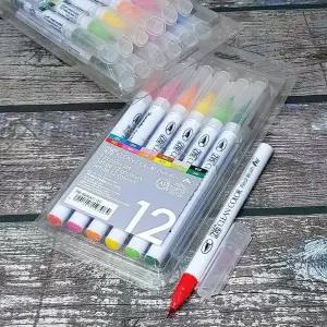 리얼브러쉬 12색 캘리그라피 수채화 붓 세트 물감 붓 클린컬러
