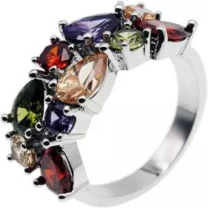 QIXINWANG 멀티 보석 반지 모르가나이트 가넷 자수정 페리도트 6~10 사이즈 여성용 웨딩 파티 링 약속