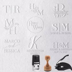 개인 맞춤 도서관 또는 웨딩북 이름 엠보서 스탬프 있는 화환 결혼 선물 모노그램 이니셜