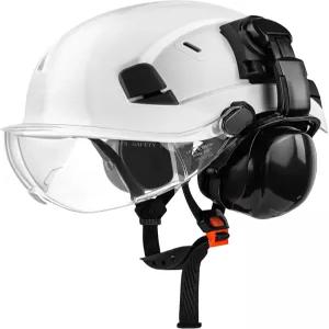 바이저 이어 머프가 장착된 SMASYS 안전 하드햇 조절 가능한 ABS 클라이밍 헬멧 6점 서스펜션 건설 헤드