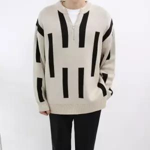 [엠클로]남자 오버핏 라운드 반집업 옆트임 스틱 니트 남여공용 (2color)