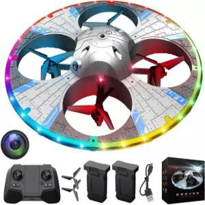 카메라가 장착된 원형 폼 RC UFO 드론 다양한 색상의 LED 조명색 전환 360° 플립 속도 조절 리모컨