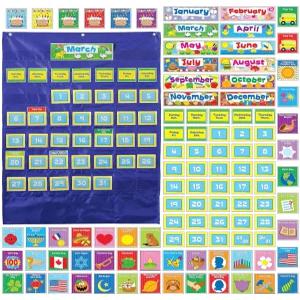 카슨 델로사 25인치 x 35인치 디럭스 캘린더 포켓 차트 요일 주중 홀리데이 카드 및 수납 파우치가 있는