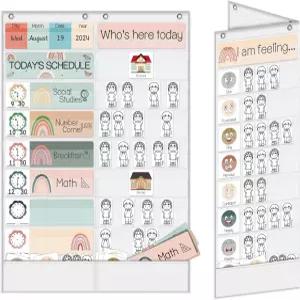 보헤미안Y 16+2 포켓 대용량 일일 일정 차트 교실 72장 시트 및 감정 서명 홈 교사 학생용 인쇄