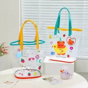 [콩심팥심]투명 비치백 방수 수영장 가방 물놀이 파우치 휴가용 숄더백