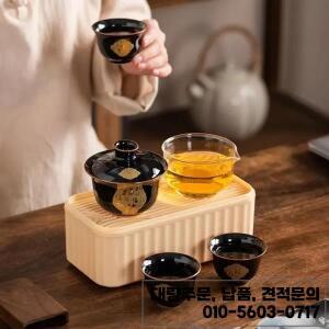 블랙 골드 여덟 깨진 차 세트 그릇 컵 쿵푸 하이 간단한 휴대용 빠른 보관 상자