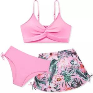 스커트 트위스트 크로스 비키니를 입은 소녀 수영복 어깨 끈 조절 가능한 십대