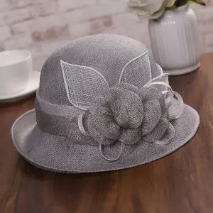 여성 복고풍 벙거지 대마 우아한 봄여름 고급 꽃 린넨 스크린 태양 원사 선 영국 모자