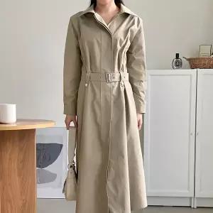 여자 소개팅룩 혁대 트렌치 카라넥 봄하객룩 롱원피스
