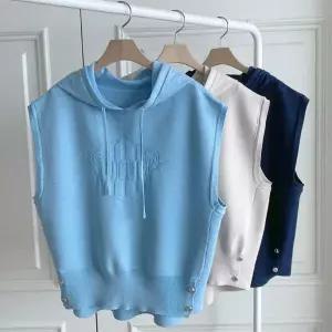 여자 후드스트링 스모크밴딩 민소매 니트 조끼