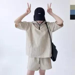 여자 반팔 셋업 반바지 오버핏 후드 커플 ST360W GSS 운동복 아노락세트 셋업