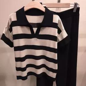 [NS홈쇼핑][샵앤] 여성 슬릿 카라넥 단가라 니트 티 바지 투피스 세트 21DS-WSET-5183-블랙..