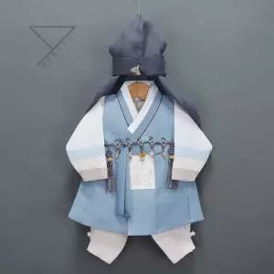 [한설한복]한설한복H5696 기본쾌자 스카이블루 색동 고급남아한복