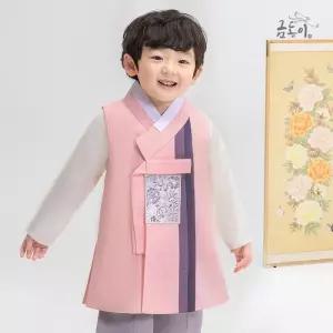 [금동이한복]AM153 남분홍투톤주름 아동한복 남아한복